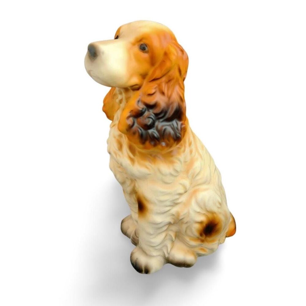 LG Vtg Dog Figurine Springer Cocker Spaniel Brinn Original Label Matte Porcelain